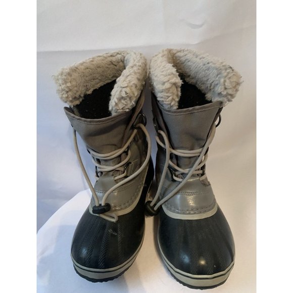 Sorel Sz 4 Joan Of Arctic Insulated Snow Boots Gray Black Faux Fur Girls Youth - Picture 2 of 7